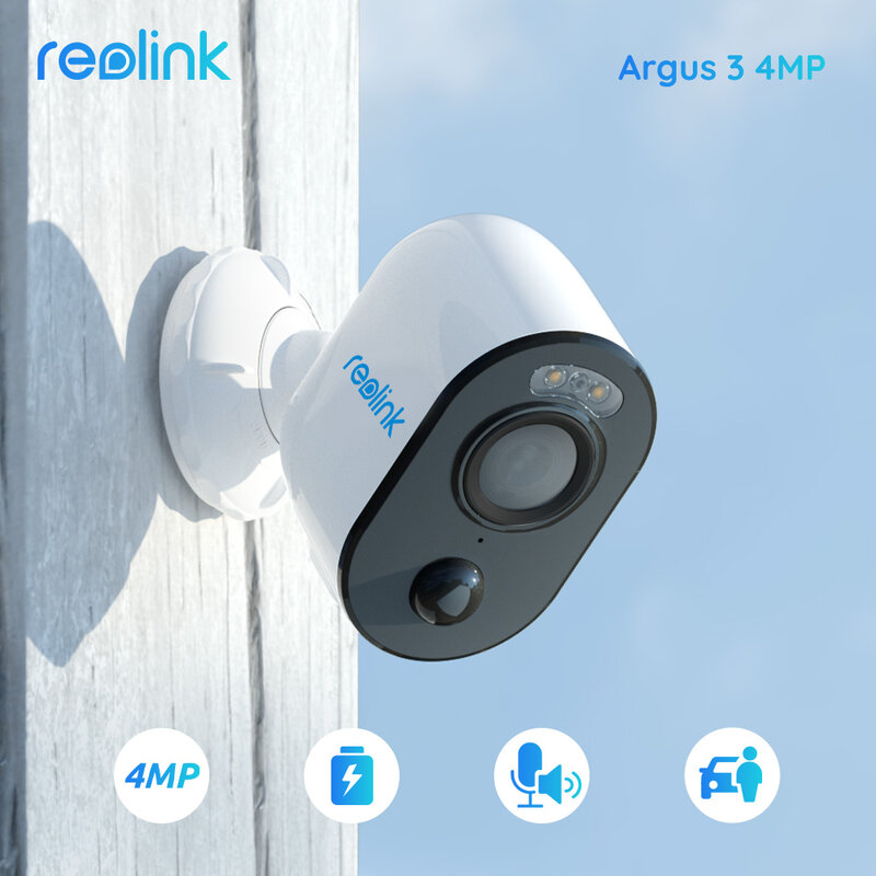 Reolink Argus 3 4MP IP WiFi Security กล้องกลางแจ้งแบตเตอรี่มนุษย์ & Car Detection Night PIR 2-ทิศทาง Surveil กล้อง