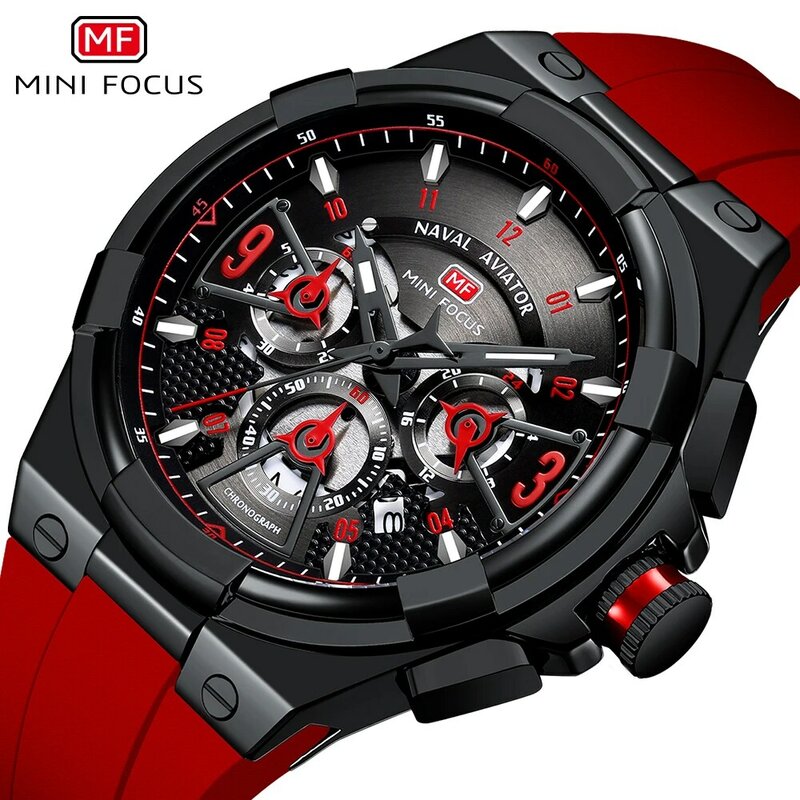 MINI FOCUS – montre à Quartz multifonction pour hommes, chronographe lumineux, calendrier, Sport, bracelet en Silicone