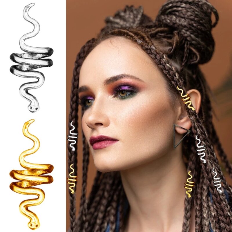 20pcs/Pack Hair Beads Metal Rings Dreadlocks Braids Accessories With Golden Sliver Snake Style Hair Clips for Hair Decoration