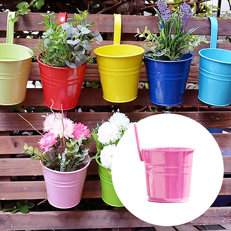 Metal Wall Hanging Flower Pots Iron Basin Balcony Planters Potted Plant Bucket Home Garden Durable Tin Bucket Outdoor Decoration