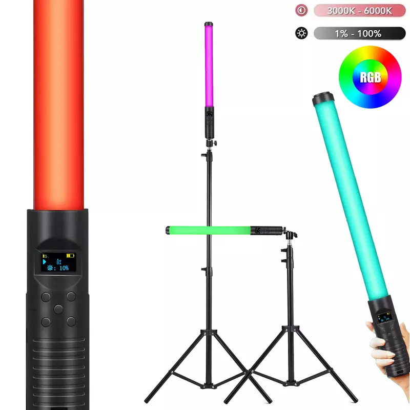 50cm 20" RGB Handheld LED Video Light Wand Stick Photography Light With Built-in Rechargable Battery 79" Tripod Remote