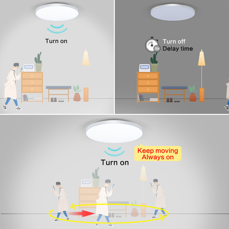 Светодиодный потолочный светильник с датчиком радара, лампа с датчиком движения и автоматической задержкой для умного дома, лампа для потолка для комнат, коридора, фойе