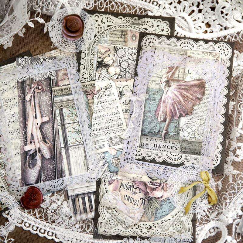 Mr.paper 6 Styles 40Pcs/bag Vintage Lace Card Stock Aesthetic Literature Flower Hand Account Decorative Material Paper