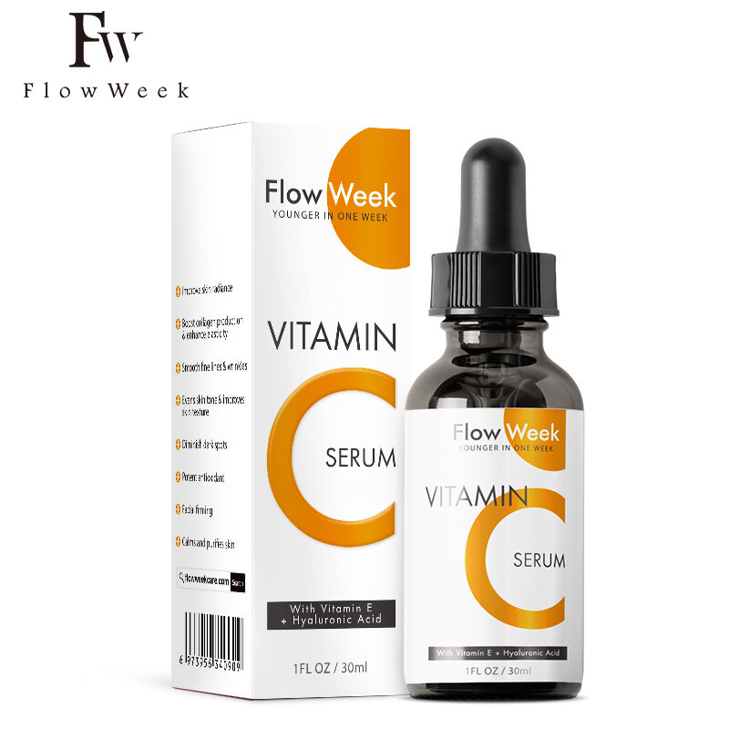 Flow Week-productos para el cuidado de la piel, suero Facial con vitamina C, aclara la piel, aclara las manchas, ácido hialurónico, esencia Facial, productos para el cuidado de la piel