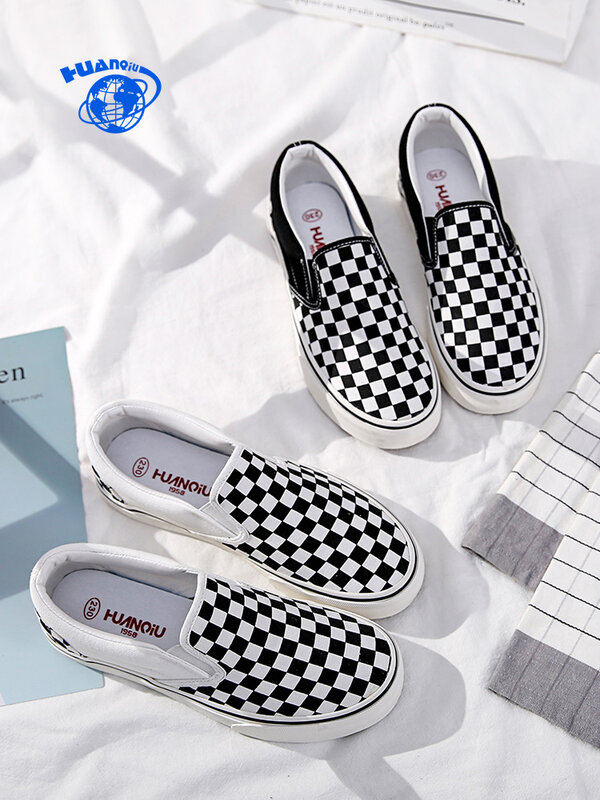 HUANQIU Vulcanized Canvas Casual Shoes Women Checkerboard Loafers 2022 Shallow Low-top Sneakers Breathable and Comfortable Shoes