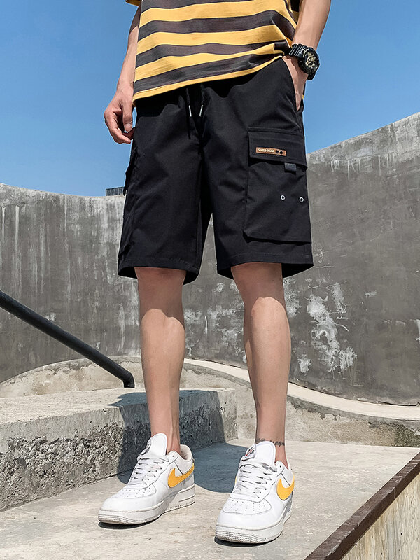 Plus size verão azul carga shorts homem streetwear multi-bolsos baggy calças de jogger curto masculino solto calções casuais 8xl