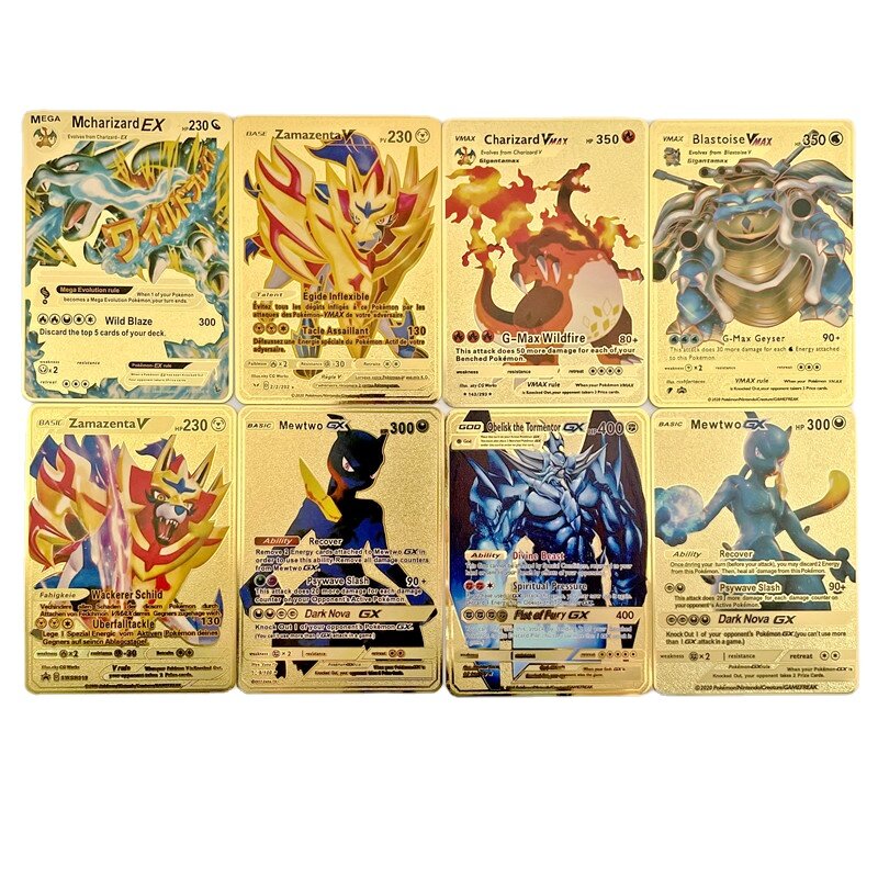 2022 Pokemon 27 Styles New Mewtwo GX MEGA Gold Metal Card Super Game Collection carte Anime giocattoli per bambini regalo di natale