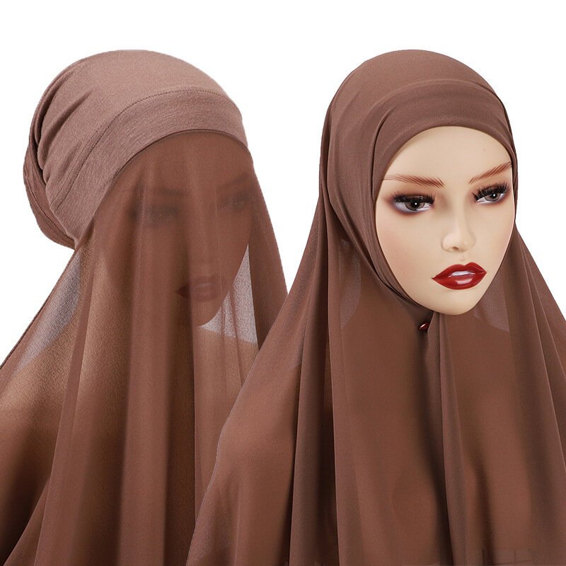 Hijab in Chiffon tinta unita con cofano sotto sciarpa nuovo Design sciarpa Hijab in Chiffon musulmano donna Hijab cappellini sciarpe musulmane da donna