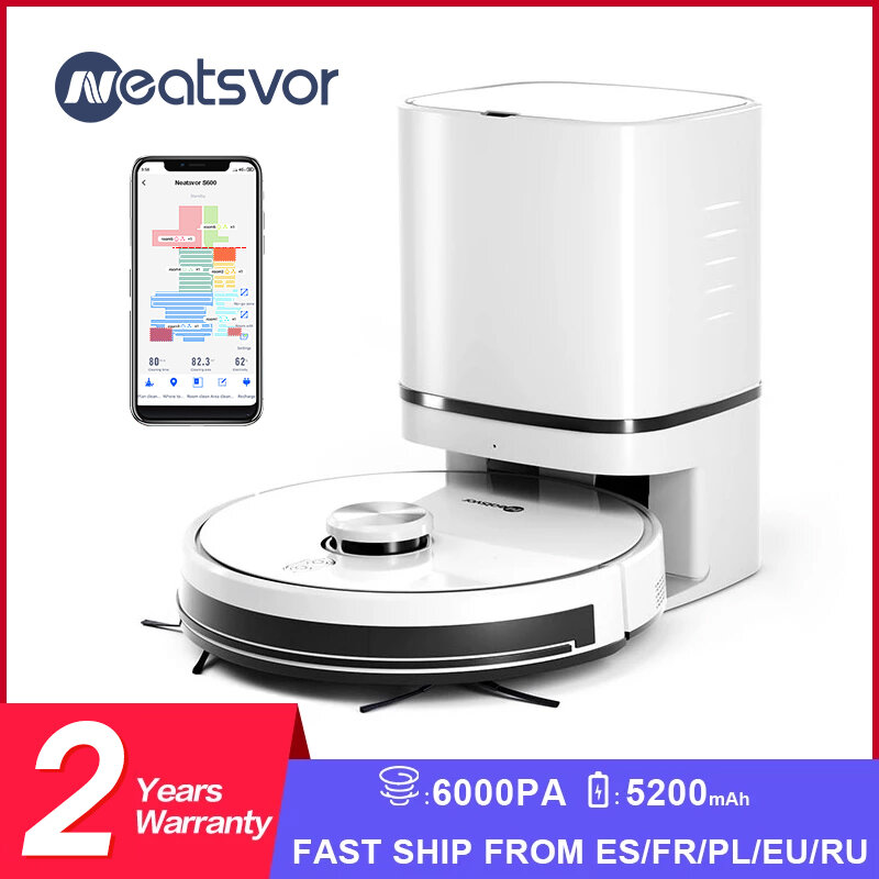 NEATSVOR S600 Robot Vacuum Cleaner Auto Dust Collect Station Mopping Smart Vacuum Cleaner for Home LDS Navigation 6000Pa Suction