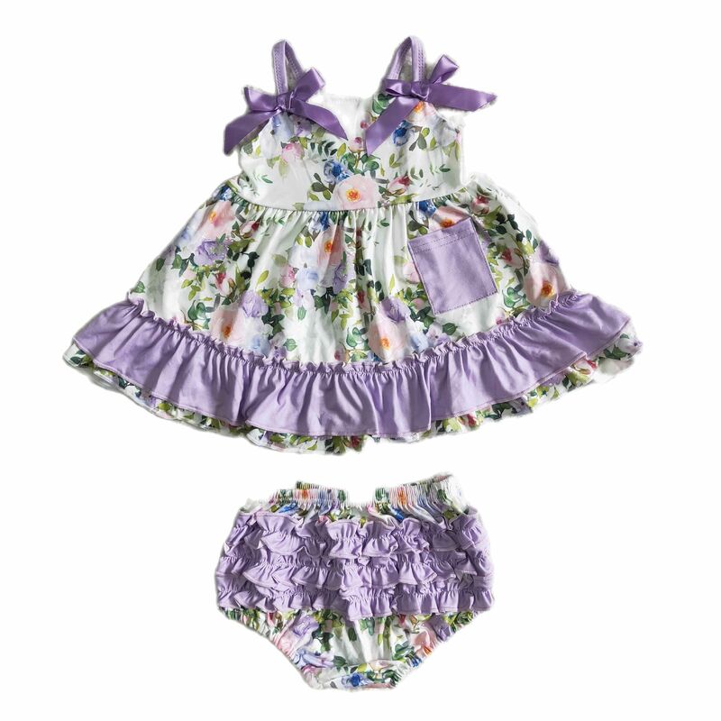 Pakaian Musim Panas Anak-anak Atasan Tanpa Lengan Motif Bunga 2 Buah Baju Bayi Perempuan Set Bummies
