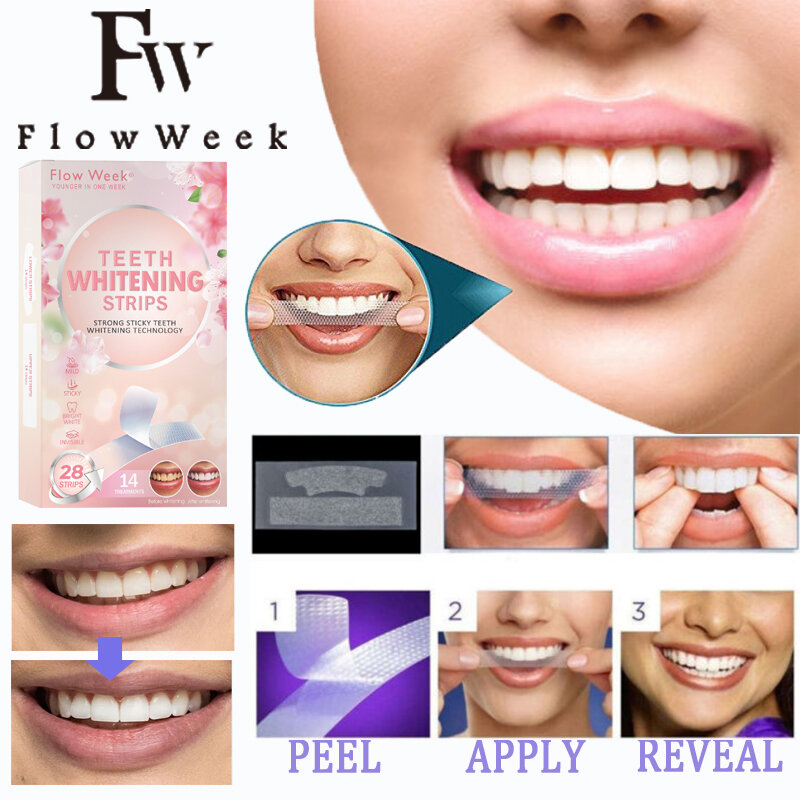 Flow Week 5D White Teeth Whitening Strips Dental Whitening Whitestrips Tooth Stain Removal Oral Hygiene Care False Teeth Veneers