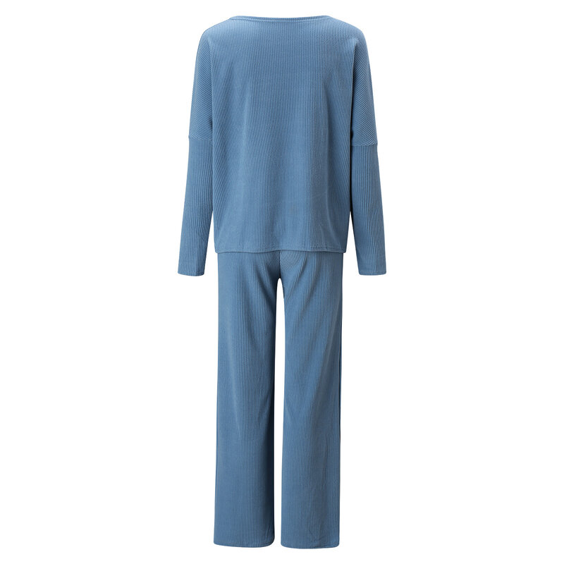 Conjunto de 2 piezas de pantalones de pierna ancha para mujer, traje informal de punto con cordón, blusa de un cuello, otoño e invierno, 2022