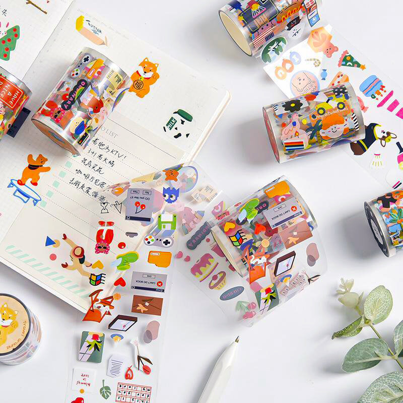 Transparante Cartoon Tape Waterdicht Materiaal Handbook Diary Decor Stickers Clear Plakband Met Leuke Patroon Duidelijke Afdrukken