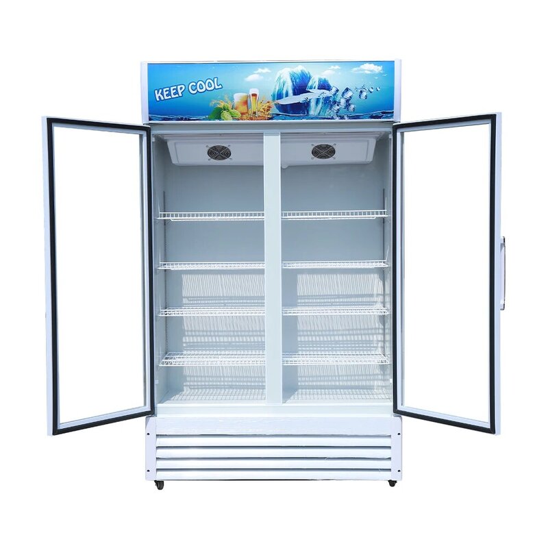Commercial double door fridge vertical glass door freezer