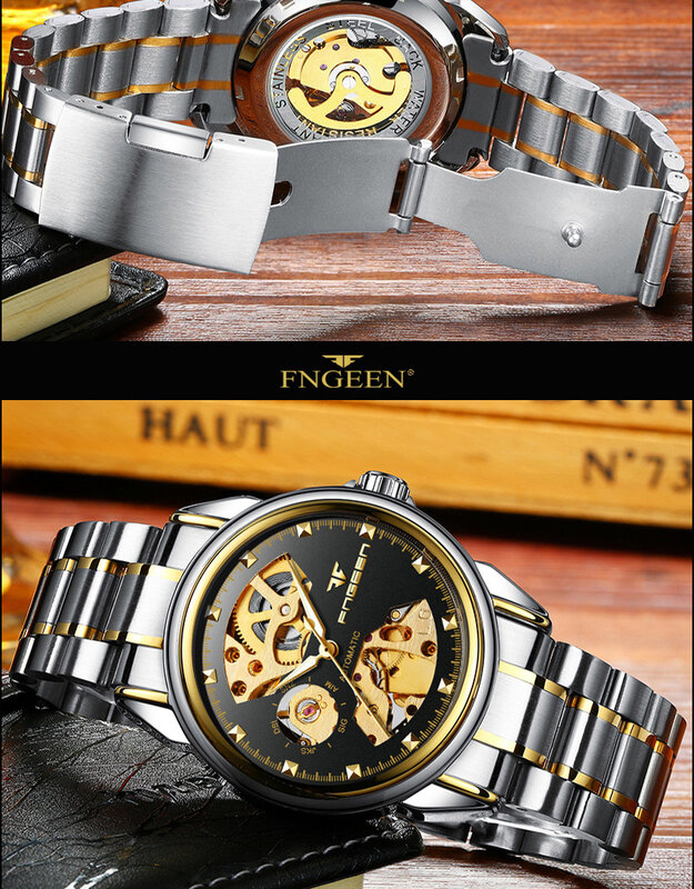 Reloj Automático de Tourbillon para hombre y mujer, pulsera mecánica a la moda, resistente al agua, dorado