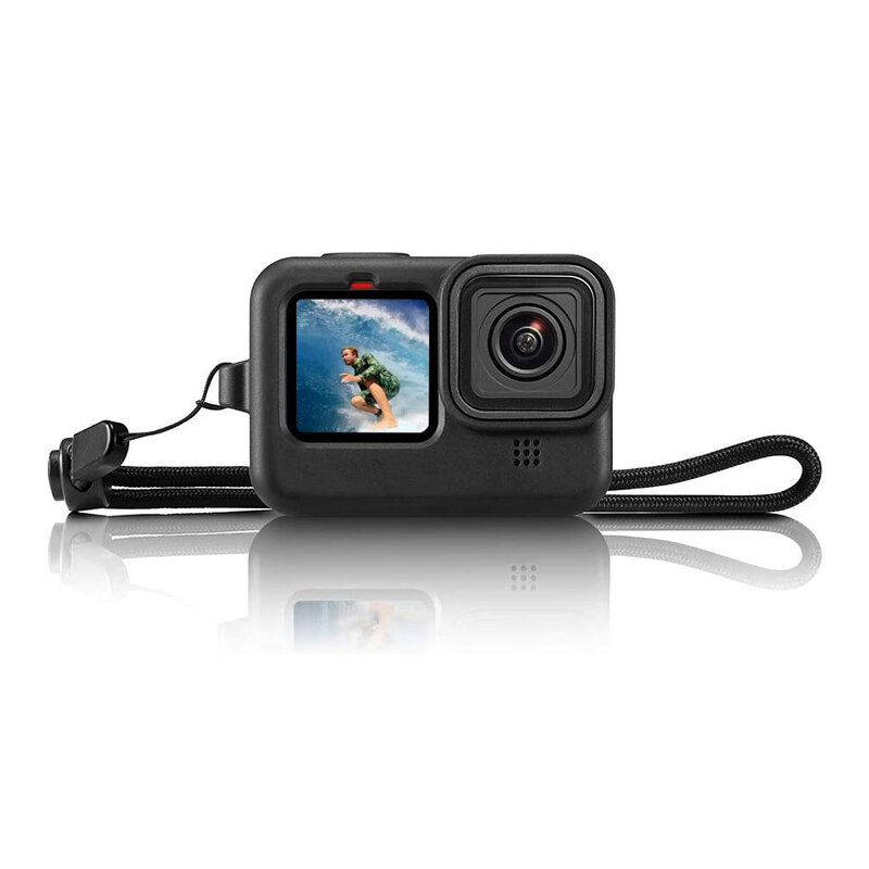Custodia protettiva per custodia protettiva per GoPro Hero 9 Hero 10 cornice in Silicone nero con cordino e accessori per copriobiettivo