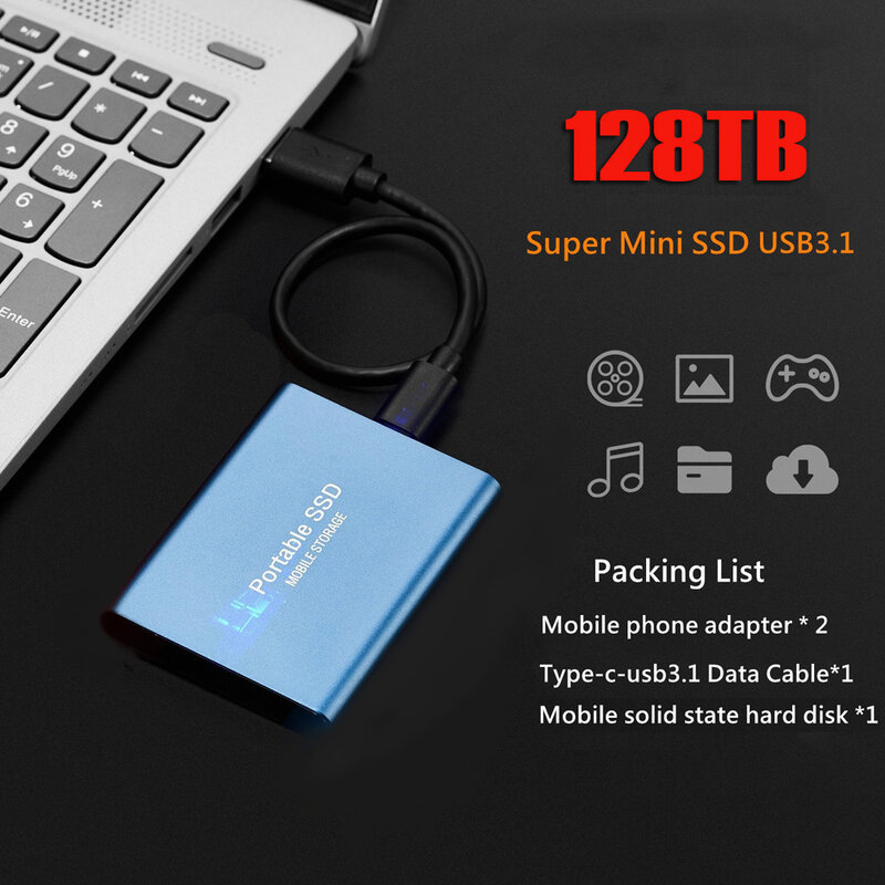 Disco rigido esterno portatile 500GB 1/2/8/16/30/64TB SSD per unità a stato solido per PC dispositivo di archiviazione portatile USB 3.0 disco rigido Mobile