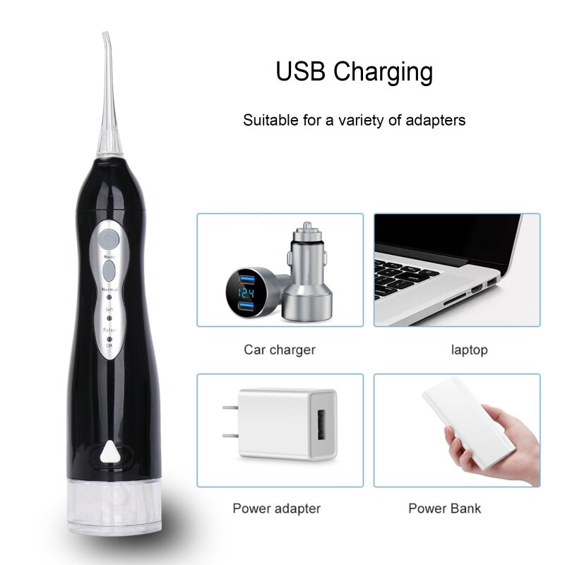 เครื่องล้างปากแบบชาร์จไฟได้ USB เครื่องทำความสะอาดฟันแบบพกพาเครื่องฉีดน้ำ IPX7ถังน้ำเครื่องท...