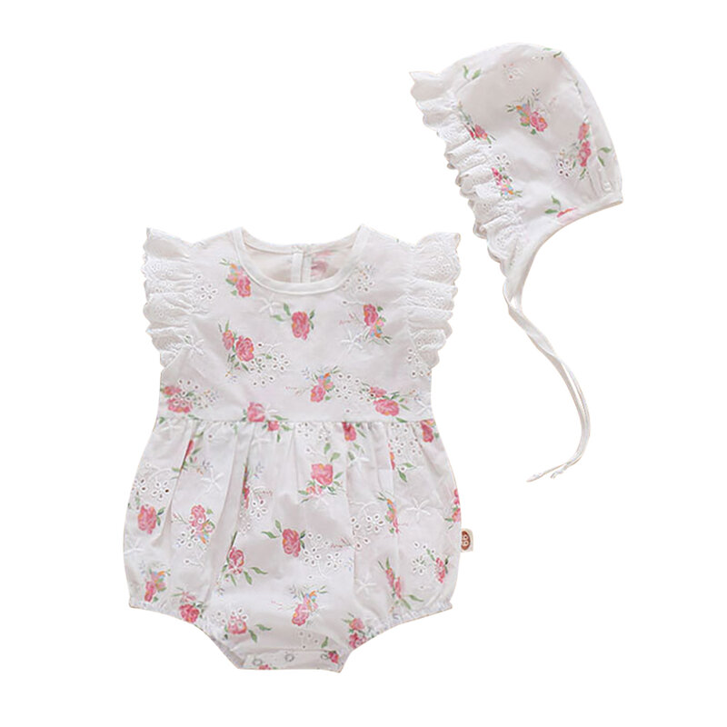 Ropa Floral para niña recién nacida, Pelele de manga de murciélago de 0-2T, monos de una pieza de algodón de lino, moda
