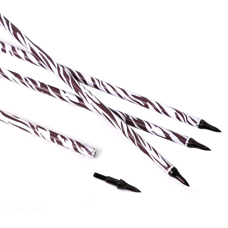 Flèche en carbone pur de 32 pouces avec aubes à rayures de tigre de 2 pouces, Sp340-600 flèches à peau de zèbre pour Recurve/tir à l'arc traditionnel