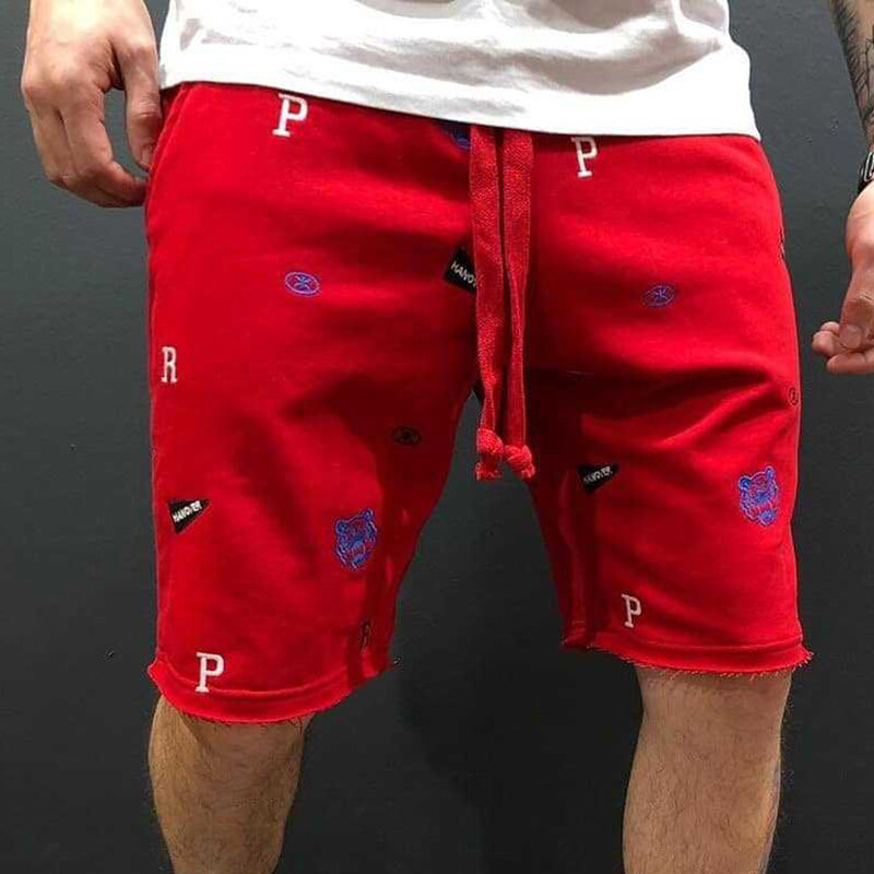 Pantaloncini con coulisse solidi da uomo Street Hip Hop ricamo Tiger Letter Harajuku pantaloni da spiaggia Cargo Casual dritti