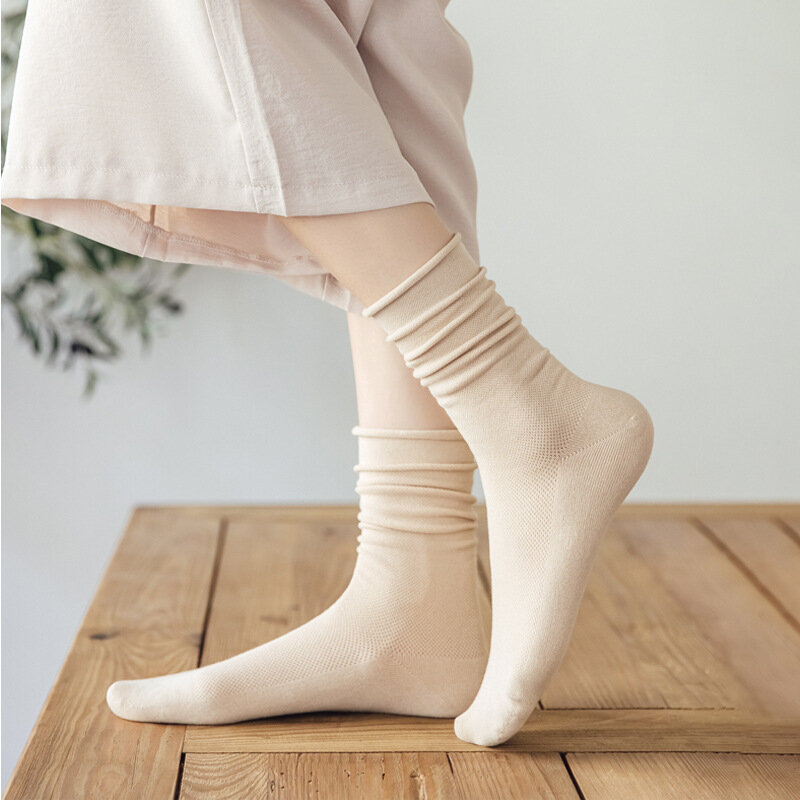 Calcetines de moda japonesa para mujer, medias finas, resistentes al olor, Color sólido, rizado, Kawaii