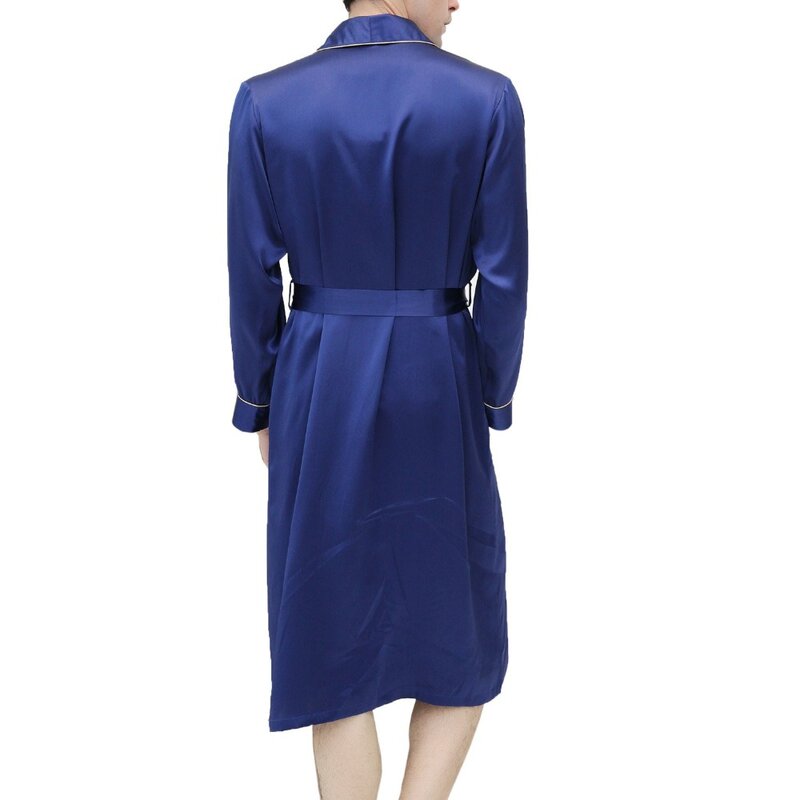 Mens Silk Robe 100% 19MM Silk Couple's Robe For Men long-sleeved Bathrobe Sleepwear Nightgown Size S M L XL XXL
