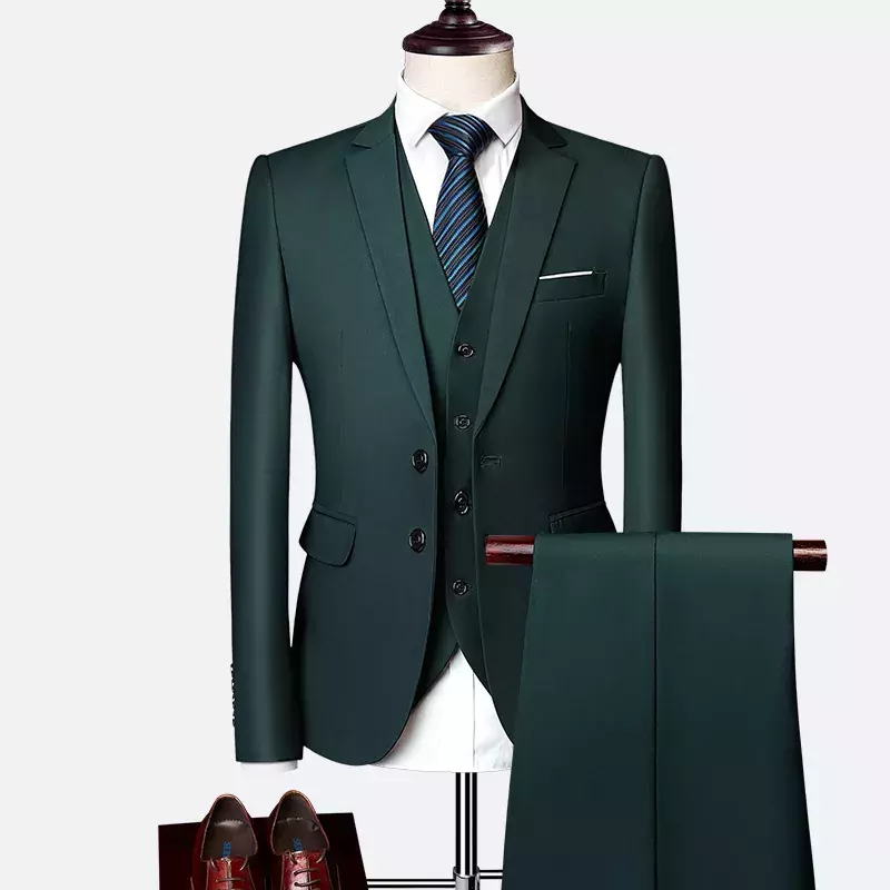 3 Stuks Suits Bruiloft Bruidegom Jurk Past Voor Mannen Slim Fit Effen Kleur Business Casual Pak Sets Grote Maat Mannen blazer + Broek + Vest