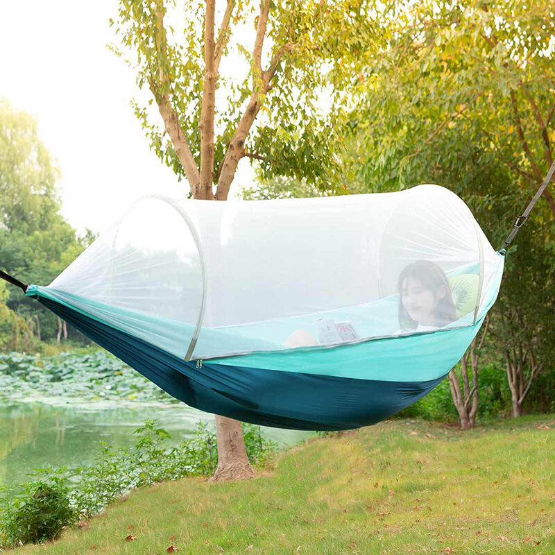 Hamaca con mosquitera de nailon ligero, cama colgante de tela para paracaídas, cama para dormir al aire libre, silla de red