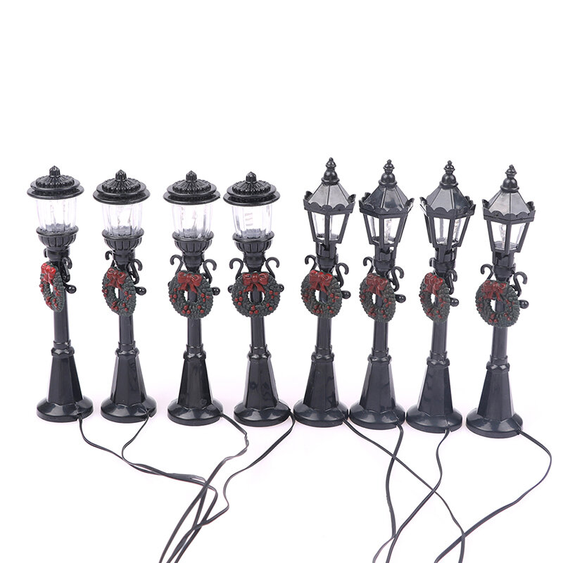 Mini farola de Navidad, lámpara de calle, accesorios de jardín de hadas, Micro-Paisaje, modelos de 4 piezas