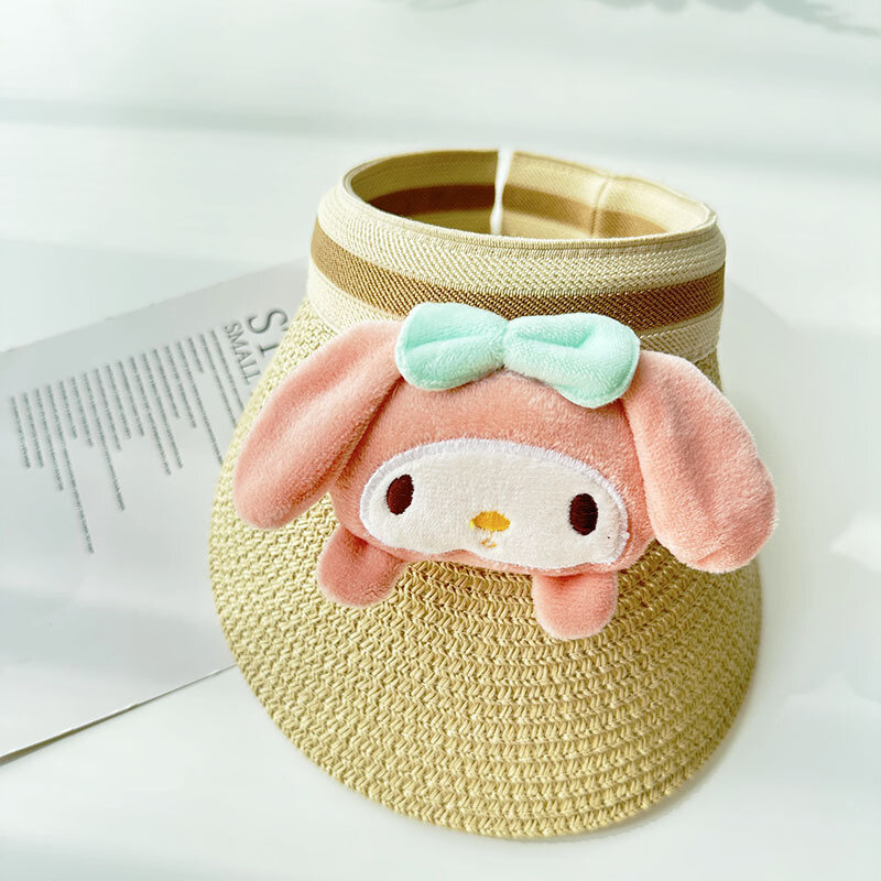 Sombrero de paja tejido Sanrio My Melody Kuromi Cinnamoroll Kawaii, gorra de viaje plegable, protección solar, regalo para niños, nuevo, Verano