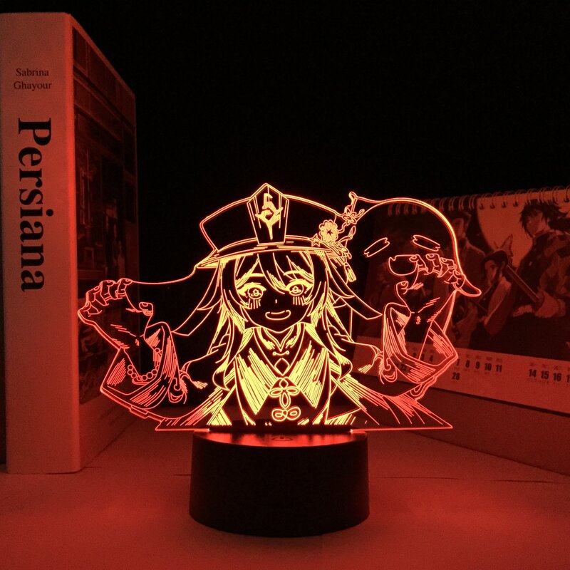 Genshin تأثير ثلاثية الأبعاد LED ضوء الليل Hutao الشكل مصباح لغرفة الديكور لعبة الاكريليك LED مصباح دروبشيبينغ أفضل المورد