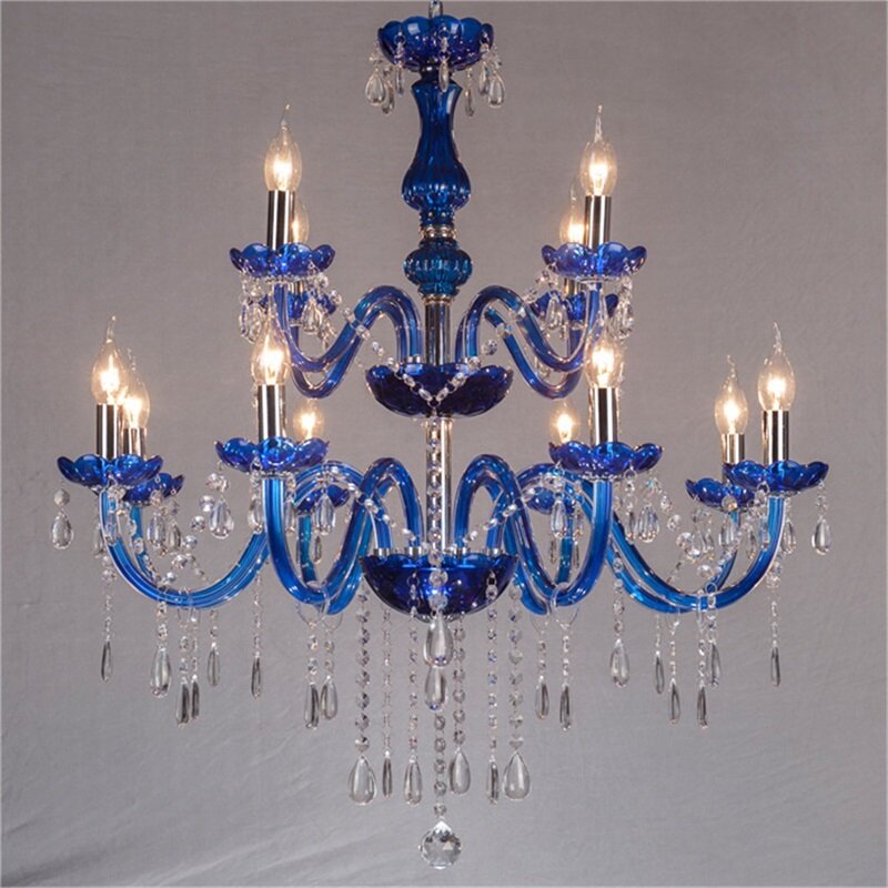 DLMH Contemporary Chandelier Lamps LED Blue Pendant Crystal Candle Luxury Lights Fixtures for Home Hotel Hall