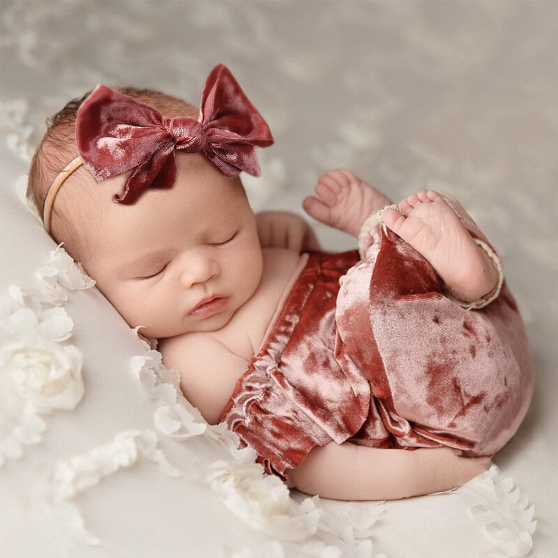 Newborn fotografia adereços bebê menina rendas macacão bodysuits outfit arco bandana fotografia roupas accessries