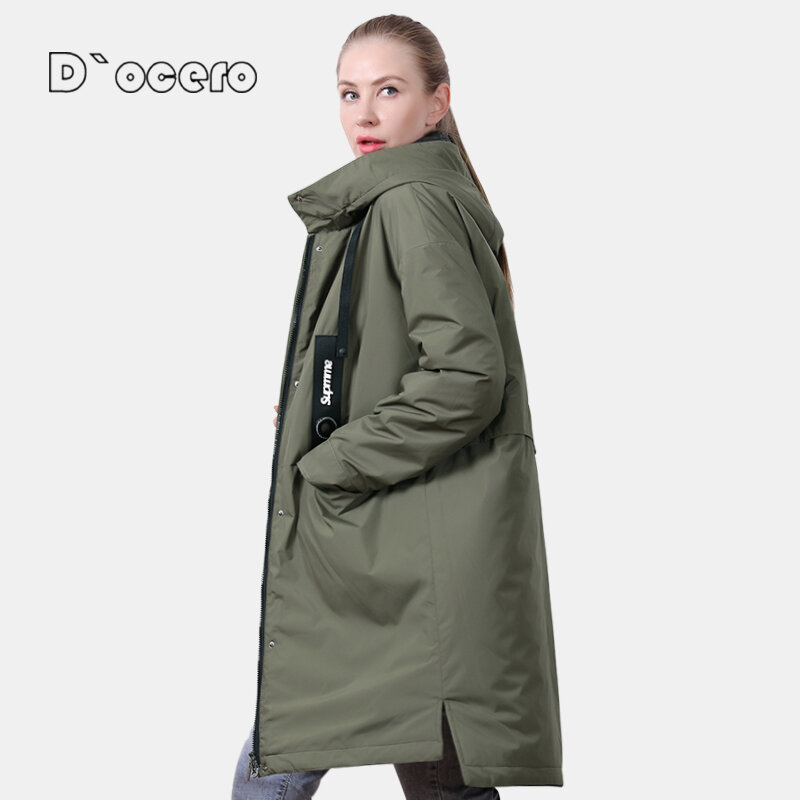 D'OCERO 2022 nuova giacca primaverile donna moda cotone sottile Casual cappotto femminile autunno lungo trapuntato 5XL parka capispalla con cappuccio