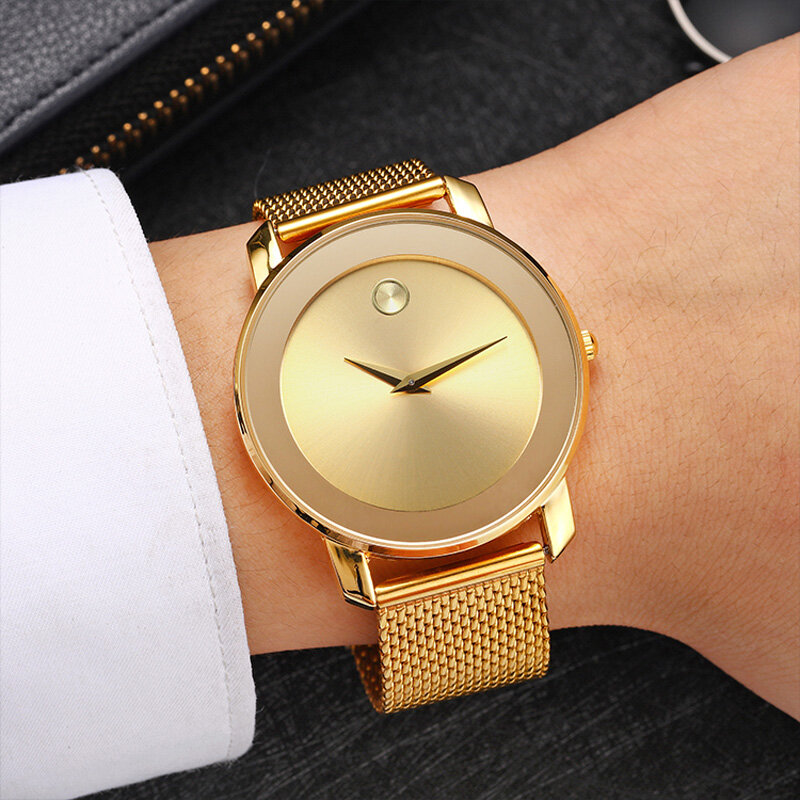Minimalistische Horloge Replica Originele Stianless Stalen Armband Horloges Eenvoudige Gouden Ronde Waterdichte Aaa Vrouwen Mannen Klok Dropshipping