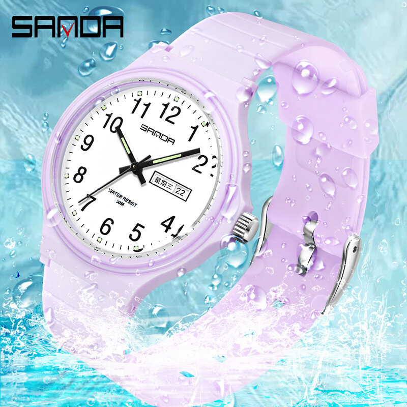 SANDA-relojes De cuarzo para mujer, pulsera resistente al agua hasta 50m, estilo minimalista, multicolor, con fecha, novedad