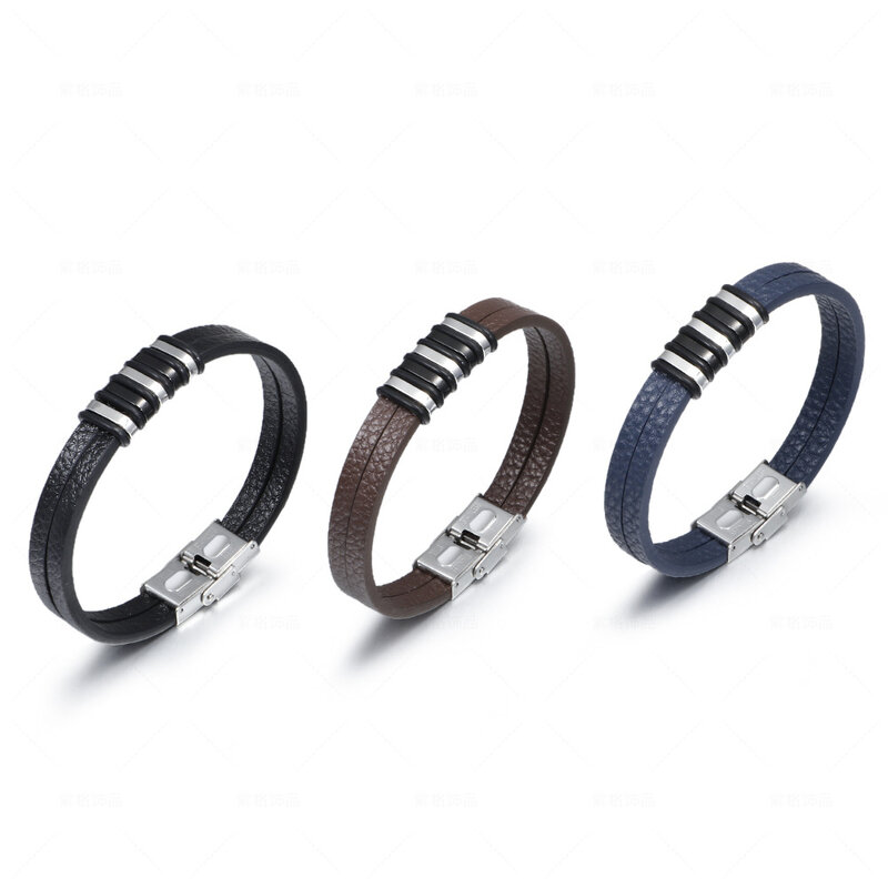 Stainless Steel Men's Leather Bracelet Original Simple Versatile New Leather Bracelet bracelet for men