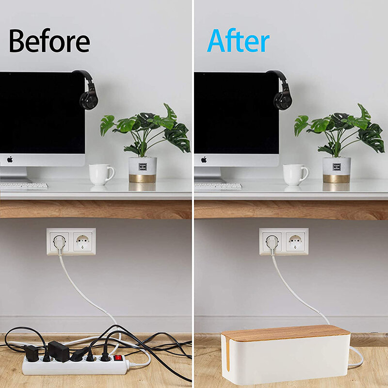 LMC Cable Storage Box Wooden Dustproof Power Cord Organizer Box Hides Power Strip Surge Protector Safe Organizer For Home Office