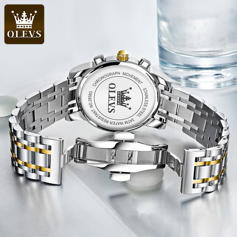 Olevs multifuncional três-olho excelente qualidade negócios men relógio de pulso pulseira de aço inoxidável quartzo à prova dwaterproof água para homem