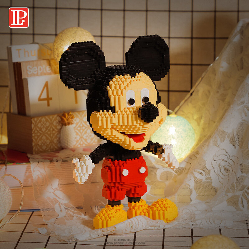 디즈니 2300pcs + 스티치 다이아몬드 빌딩 블록 마이크로 릴로 & 스티치 그림 귀여운 3D 모델 22cm 어린이 미니 벽돌 장난감 선물