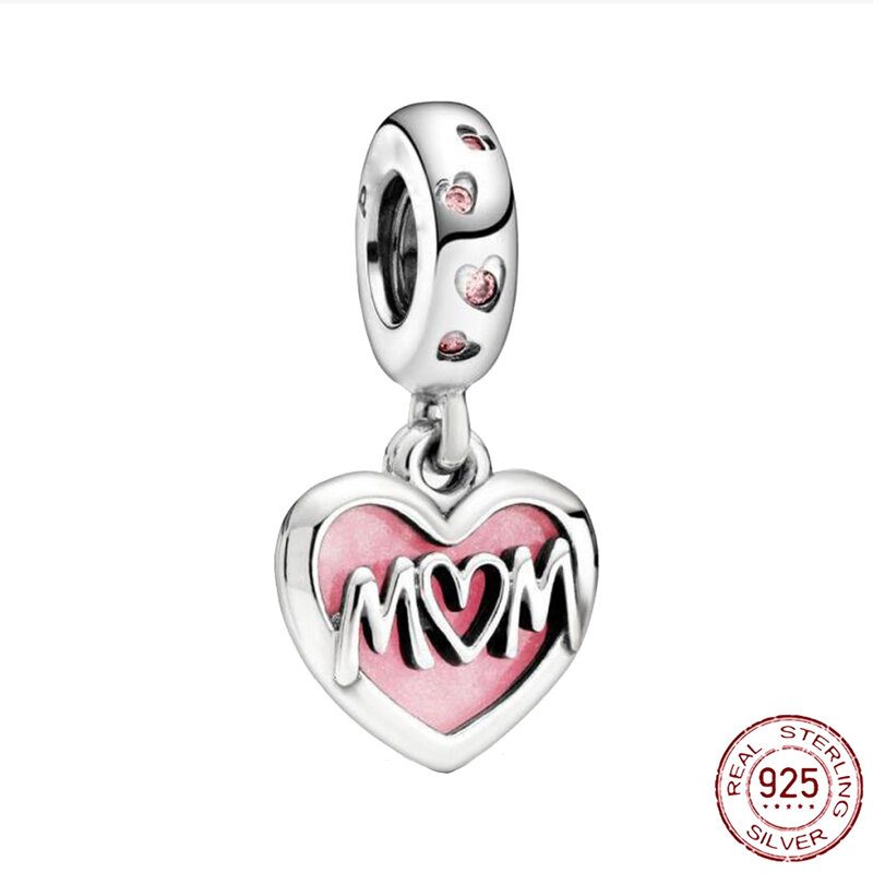 NEW 925 Sterling Silver Heart Mom Family Dangle Dream Catcher Beads Charm Fit Original Pandora Bracelet for Women DIY Jewelry