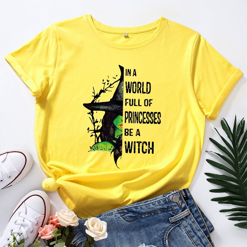 Camiseta de manga corta con estampado de bruja de Halloween para mujer, camiseta de moda de verano, Top Vintage para mujer