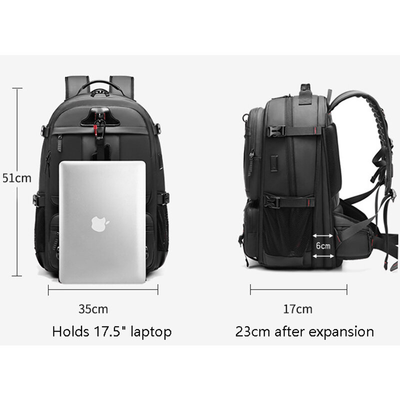Expandable Men‘s’ 17.5 Inch Laptop Backpacks USB Waterproof Notebook Schoolbag Sports Travel School Bag Pack Backpack For Male