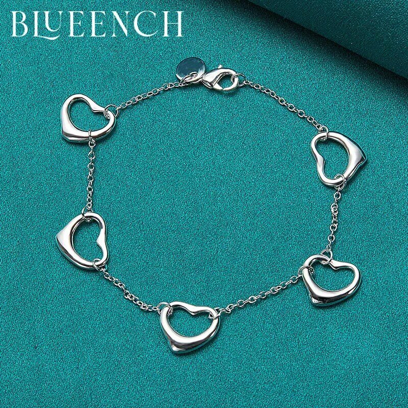 Blueench 925 prata esterlina cinco coração pulseira para mulheres festa de aniversário presente casamento moda jóias