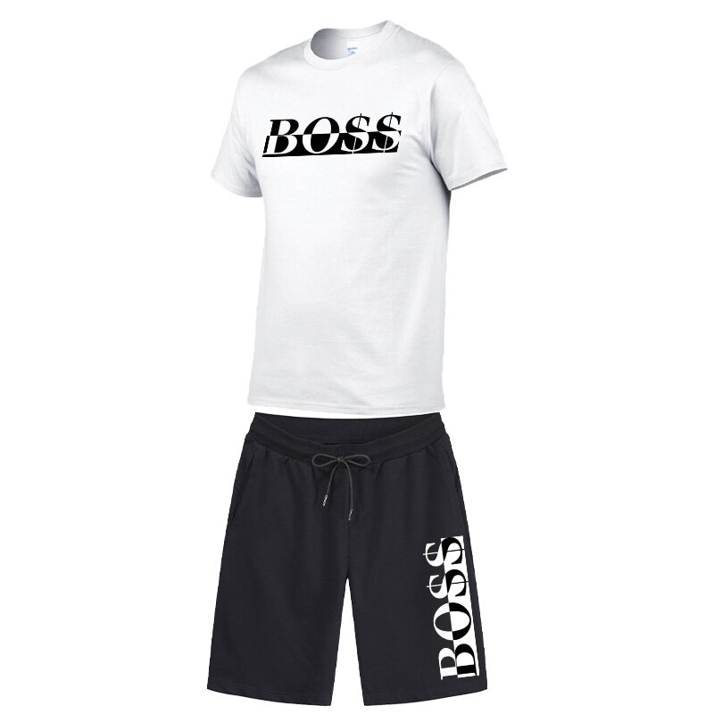 여름 남성 짧은 소매 티셔츠 + 반바지 세트 클래식 패턴 남성 Tracksuit 2022 트렌드 새로운 레저 스포츠 남자 의류