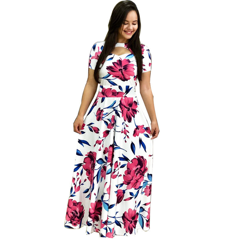 Robe longue et élégante à fleurs style bohémien pour femmes, tenue Maxi ajourée à la mode, printemps été 2020, s-5xl