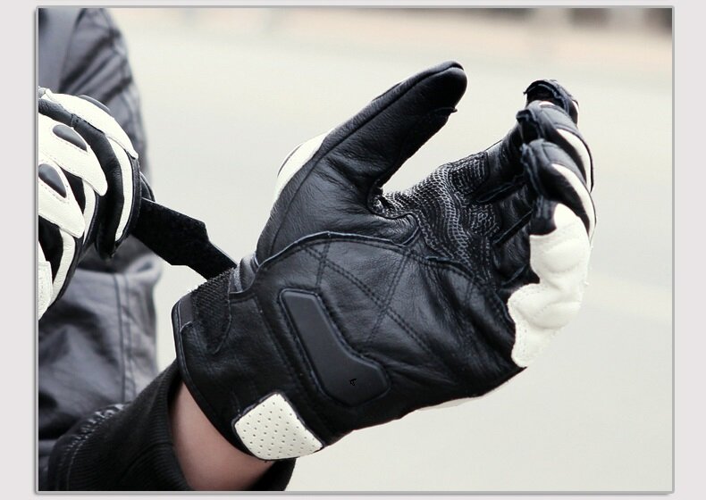 Zimowe rękawice motocyklowe z prawdziwej skóry rękawice motocyklowe czarne białe wyścigi drogowe Team rower z napędem mężczyźni kobiety ochronne