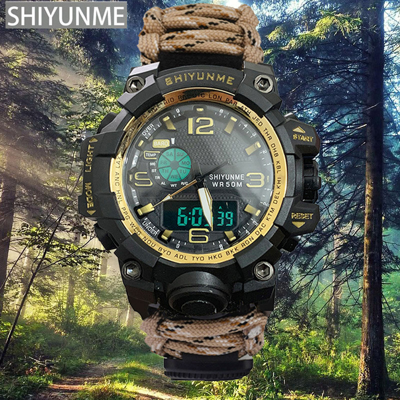Shiyunme homens esportes relógios bússola termômetro led digital relógio masculino ao ar livre militar à prova dwaterproof água quartzo relógios de pulso relogio