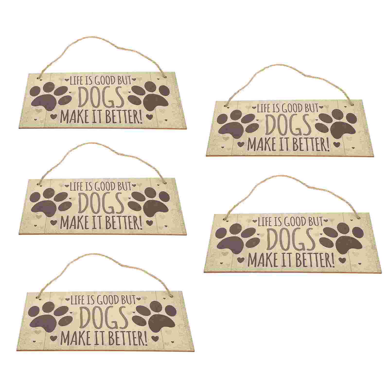 5PCS Dog Warning Signs Lovely Window Durable Hanging Board Dog Warning Doorplate